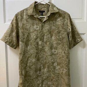 Men's Small Van Heusen Button Up Shirt Brown Tropical 14-14 1/2